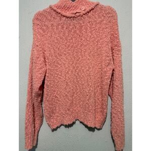 Vintage Sweater Pink Chunky Knit Mock Neck Large Coquette Grandma Core Popcorn
